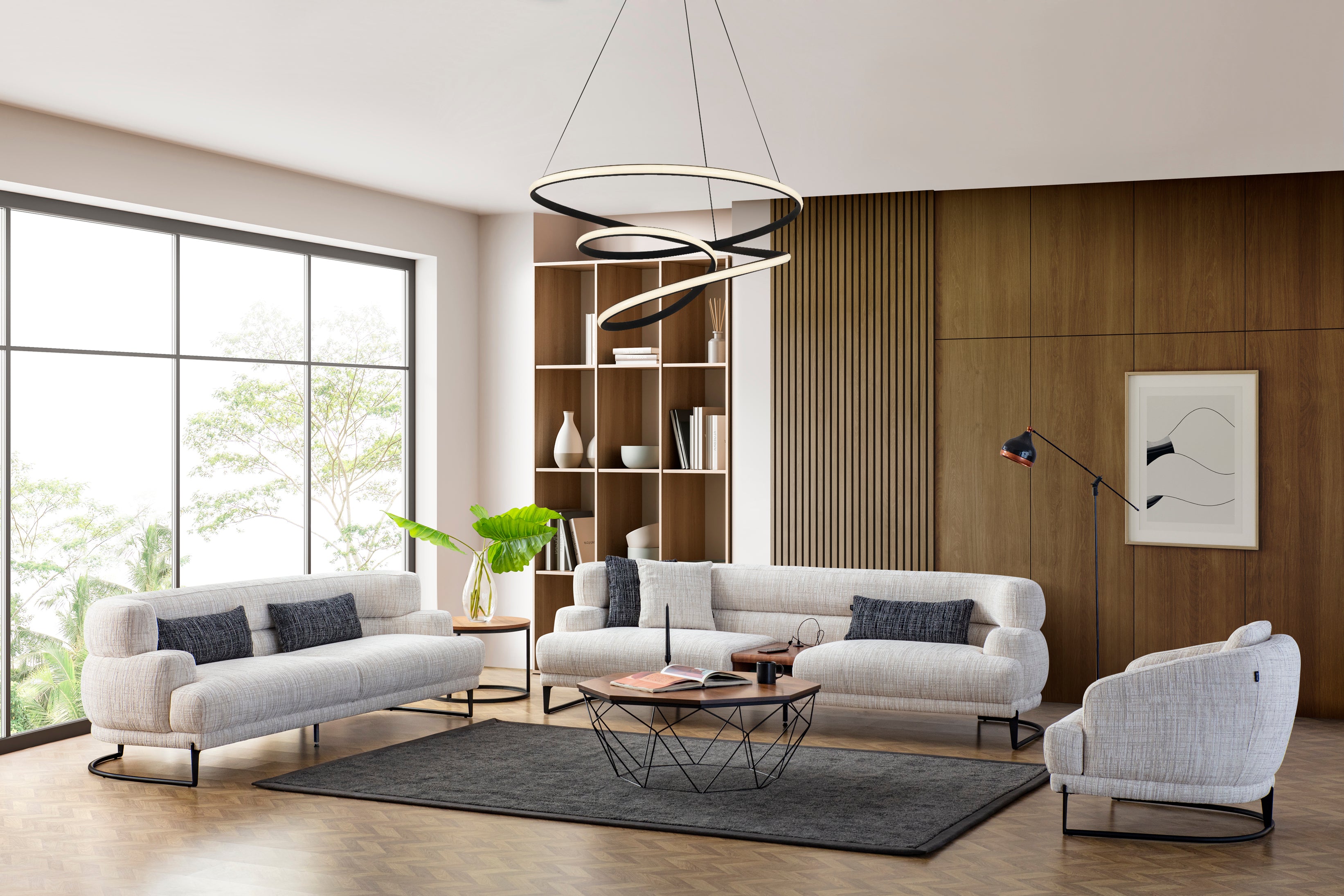 Radius Modern Koltuk Takımı - Açık Krem Keten Kumaş - Tarzdeco