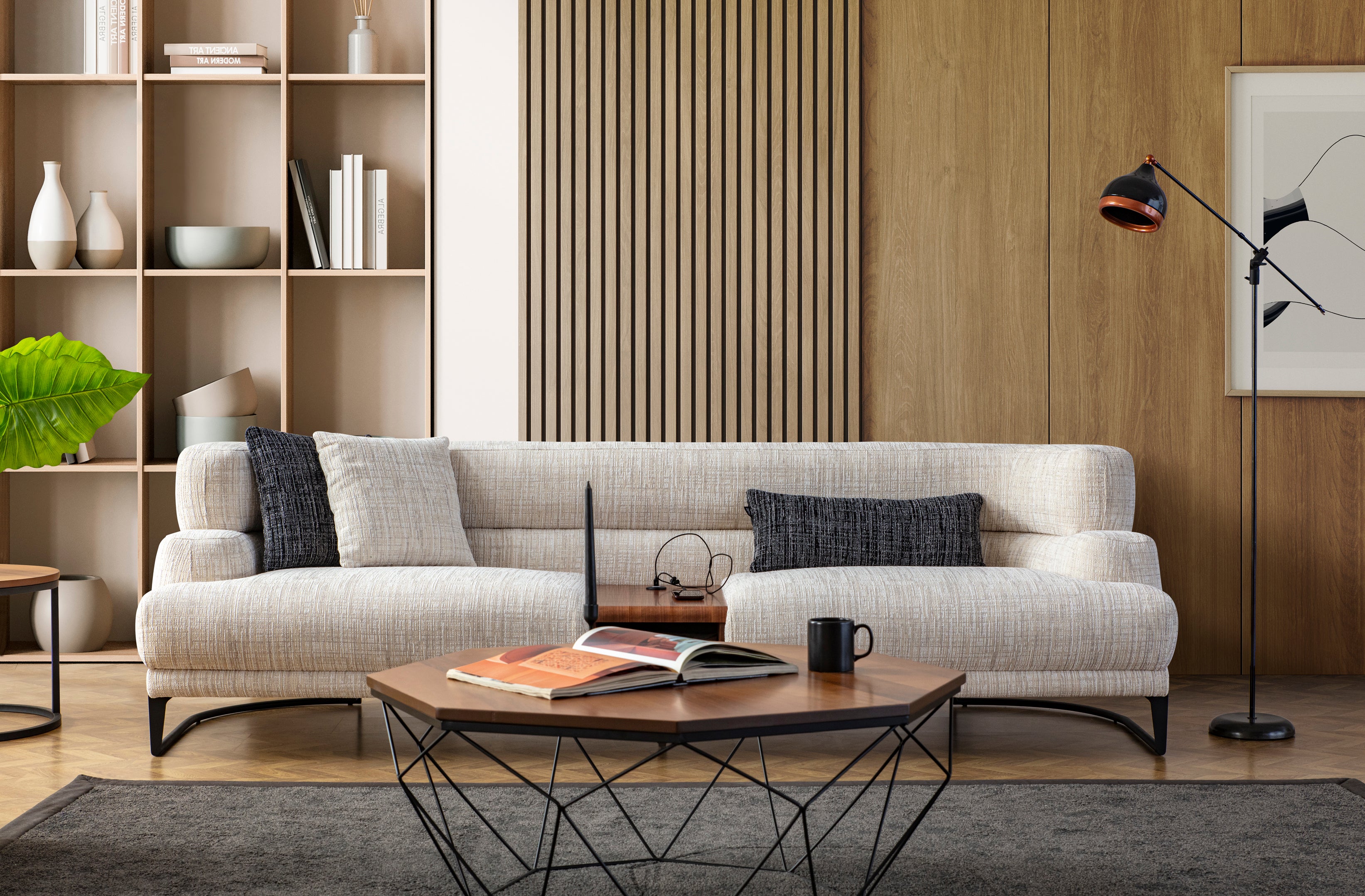 Radius Modern Koltuk Takımı - Açık Krem Keten Kumaş - Tarzdeco